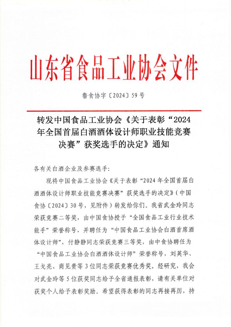 59號 轉(zhuǎn)發(fā)中國食品工業(yè)協(xié)會《關(guān)于表彰“2024年全國首屆白酒酒體設(shè)計師職業(yè)技能競賽決賽”獲獎選手的決定》通知_00.jpg